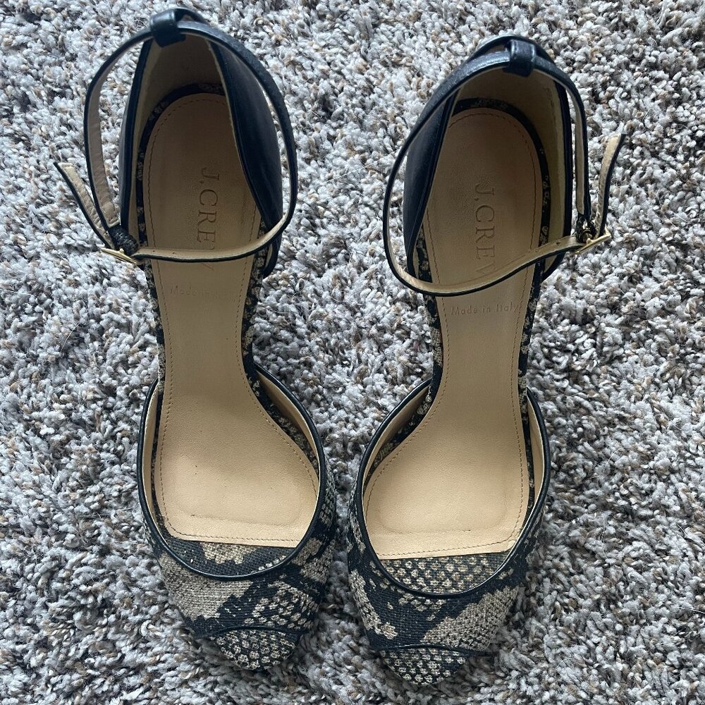 J.Crew Women's Snakeskin Linen Fabric Heels Size 8 GUC